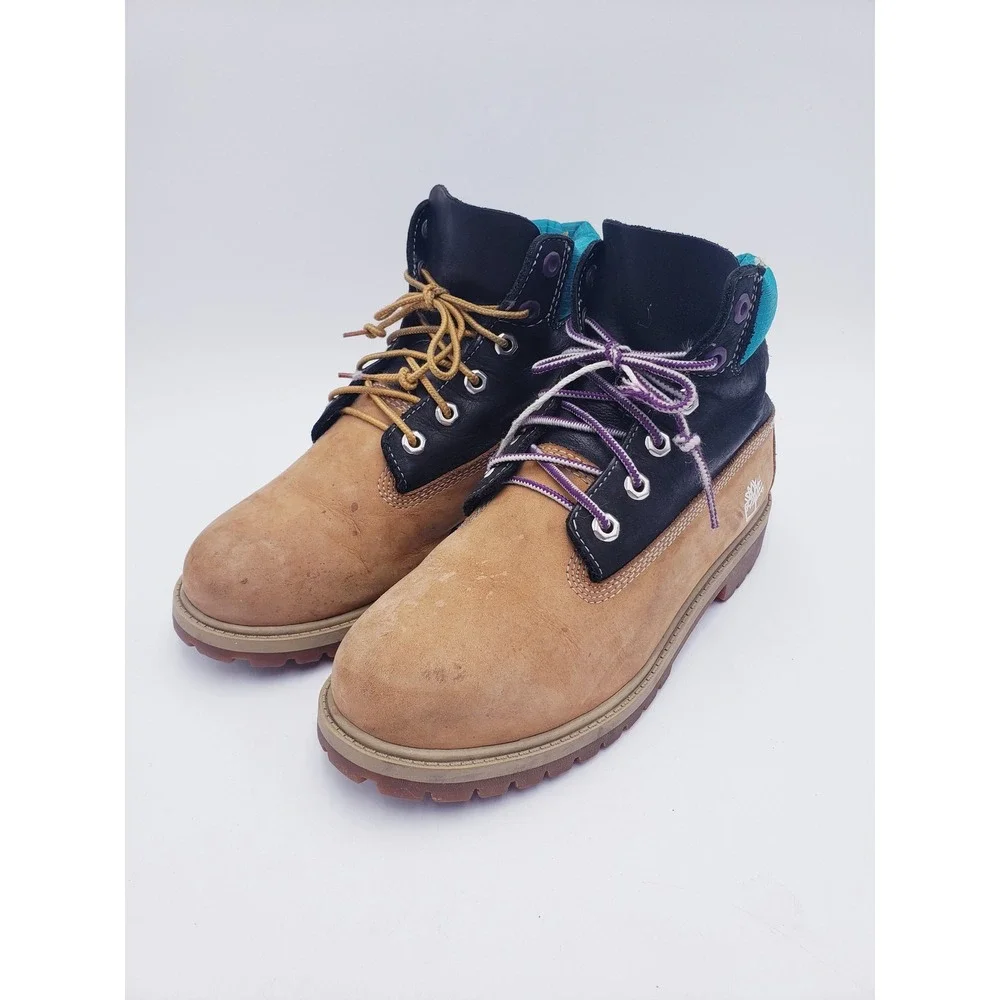 Timberland 6 Inch Premium Waterproof Boots Nubuck Tan Black Teal Youth Size 5